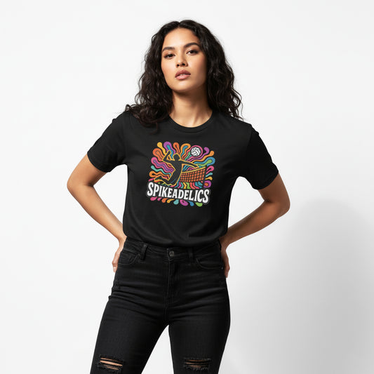 SPIKEADELICS Volleyball Player Tee – Trippy Retro Design, Soft Cotton, Gift