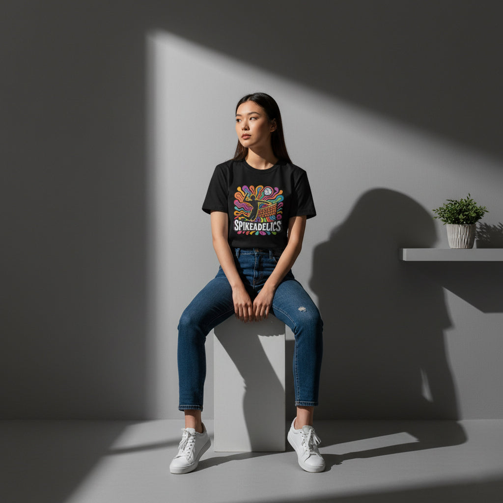 SPIKEADELICS Volleyball Player Tee – Trippy Retro Design, Soft Cotton, Gift