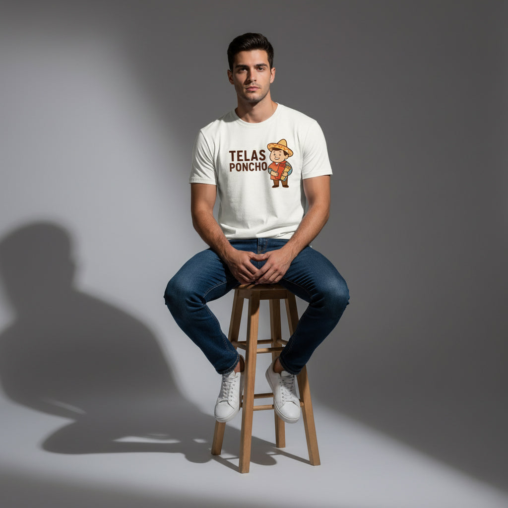 Telas Poncho Graphic T-Shirt – Latin Textile Print, Unisex, Soft Cotton