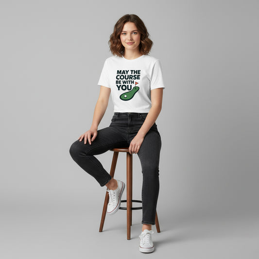 May The Course Be With You Funny Golf T-Shirt – Unisex, Soft Cotton, Golfer Gift