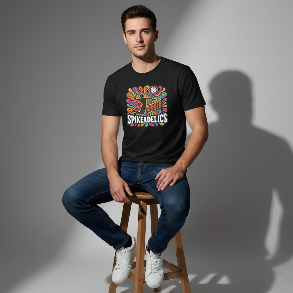 SPIKEADELICS Volleyball Player Tee – Trippy Retro Design, Soft Cotton, Gift
