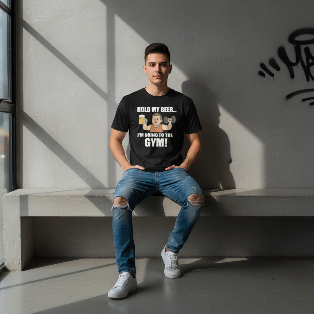 Hold My Beer I’m Going To The Gym Funny T-Shirt – Workout Humor, Unisex, Soft Cotton