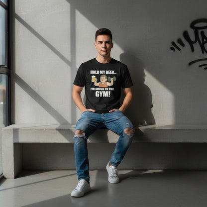 Hold My Beer I’m Going To The Gym Funny T-Shirt – Workout Humor, Unisex, Soft Cotton