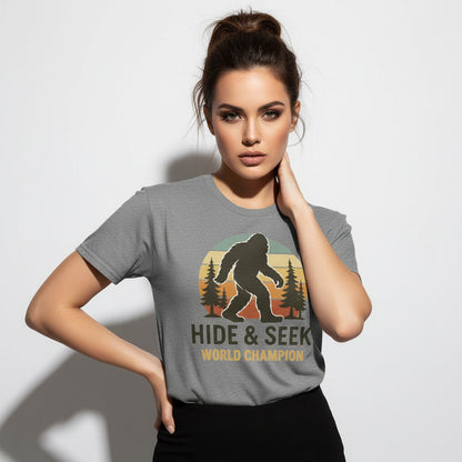 Bigfoot Hide & Seek World Champion T-Shirt – Funny Cryptid Tee, Unisex, Soft Cotton