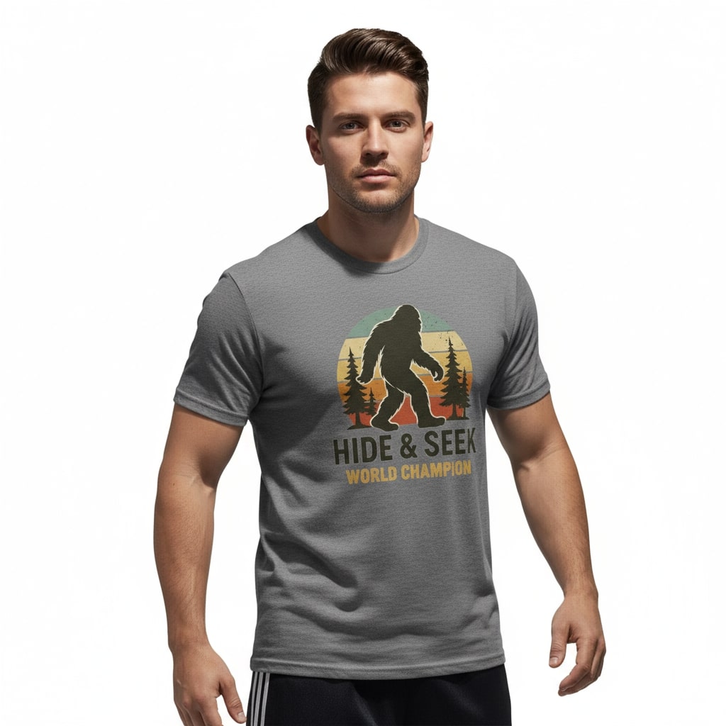 Bigfoot Hide & Seek World Champion T-Shirt – Funny Cryptid Tee, Unisex, Soft Cotton