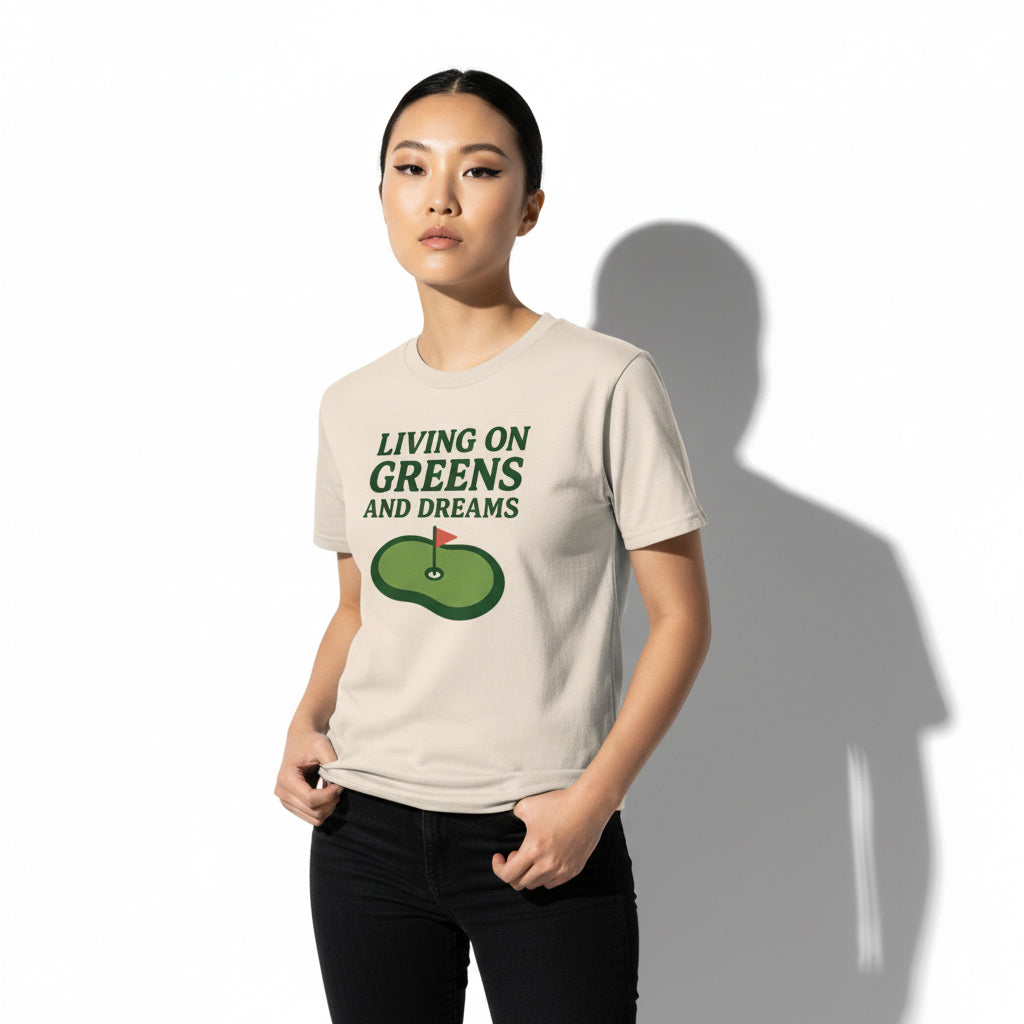 Living on Greens and Dreams Golf T-Shirt – Inspirational Sports Tee, Unisex