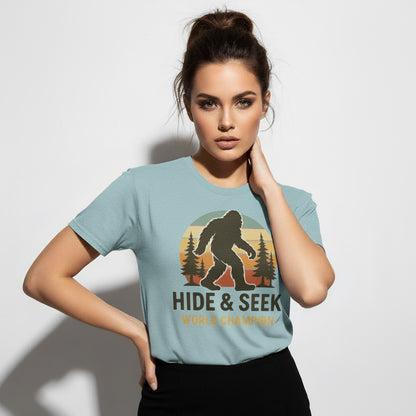 Bigfoot Hide & Seek World Champion T-Shirt – Funny Cryptid Tee, Unisex, Soft Cotton