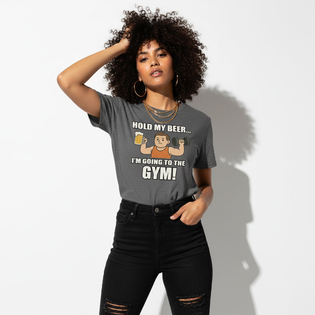 Hold My Beer I’m Going To The Gym Funny T-Shirt – Workout Humor, Unisex, Soft Cotton