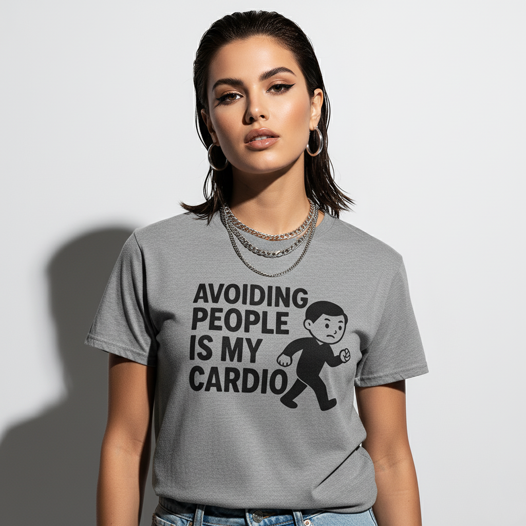 Avoiding People Is My Cardio Funny T-Shirt – Introvert Humor Tee, Unisex, Soft Cotton