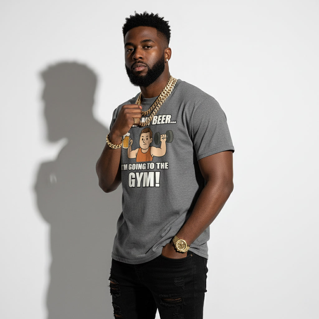 Hold My Beer I’m Going To The Gym Funny T-Shirt – Workout Humor, Unisex, Soft Cotton