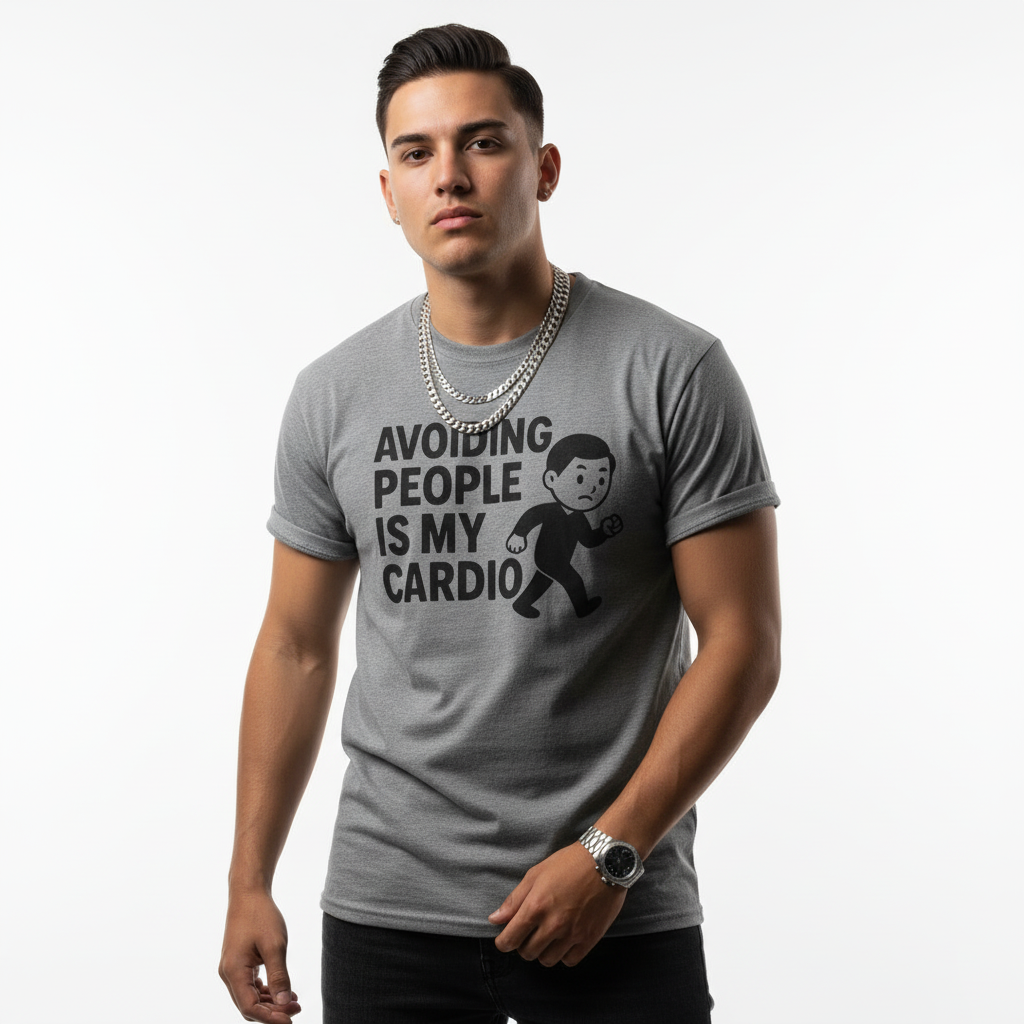 Avoiding People Is My Cardio Funny T-Shirt – Introvert Humor Tee, Unisex, Soft Cotton