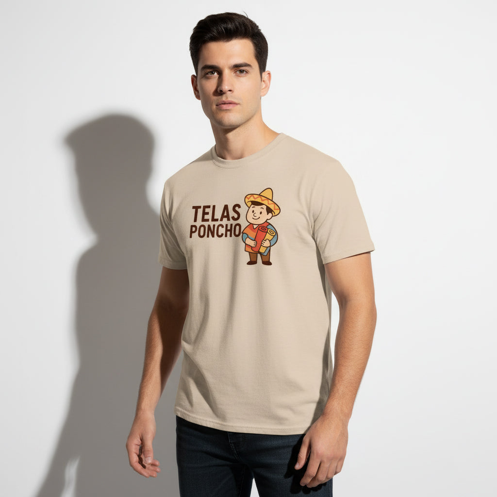 Telas Poncho Graphic T-Shirt – Latin Textile Print, Unisex, Soft Cotton