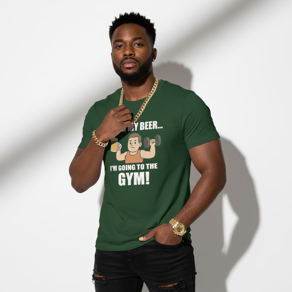 Hold My Beer I’m Going To The Gym Funny T-Shirt – Workout Humor, Unisex, Soft Cotton