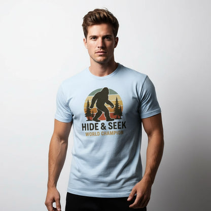 Bigfoot Hide & Seek World Champion T-Shirt – Funny Cryptid Tee, Unisex, Soft Cotton