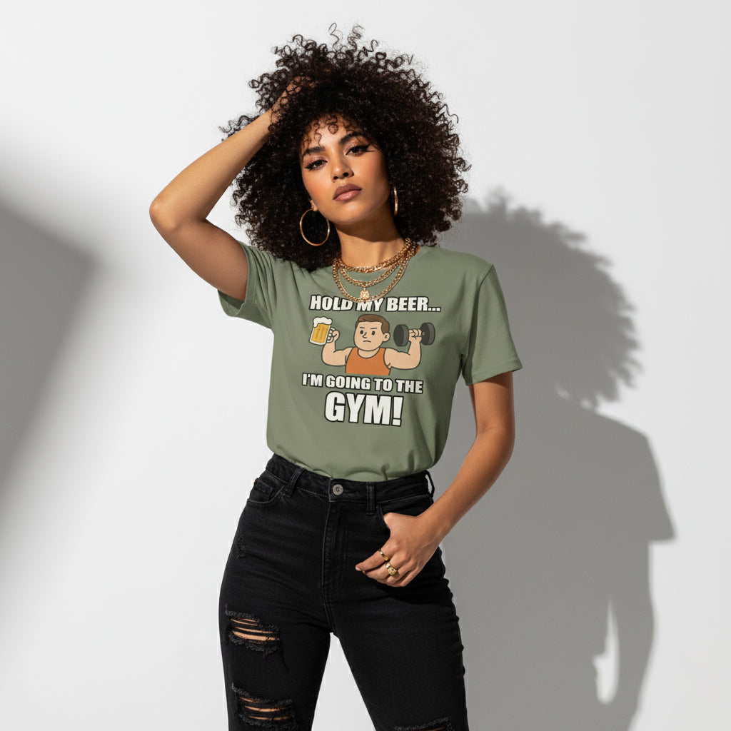 Hold My Beer I’m Going To The Gym Funny T-Shirt – Workout Humor, Unisex, Soft Cotton