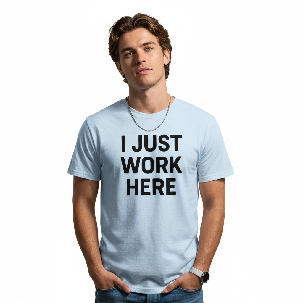 I Just Work Here Graphic Tee – Work Slogan, Unisex, Adult & Youth, Casual Wear