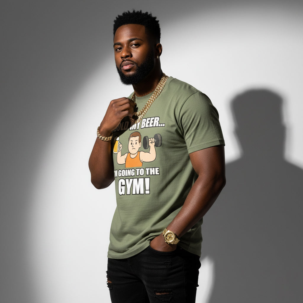 Hold My Beer I’m Going To The Gym Funny T-Shirt – Workout Humor, Unisex, Soft Cotton