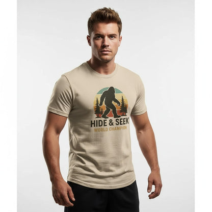 Bigfoot Hide & Seek World Champion T-Shirt – Funny Cryptid Tee, Unisex, Soft Cotton