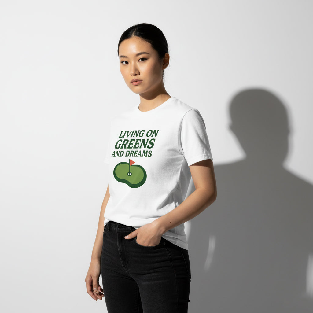 Living on Greens and Dreams Golf T-Shirt – Inspirational Sports Tee, Unisex