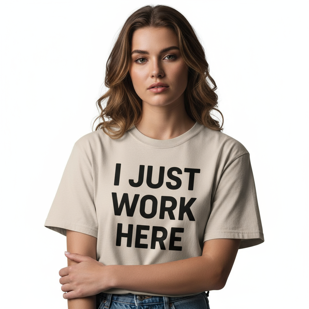 I Just Work Here Graphic Tee – Work Slogan, Unisex, Adult & Youth, Casual Wear