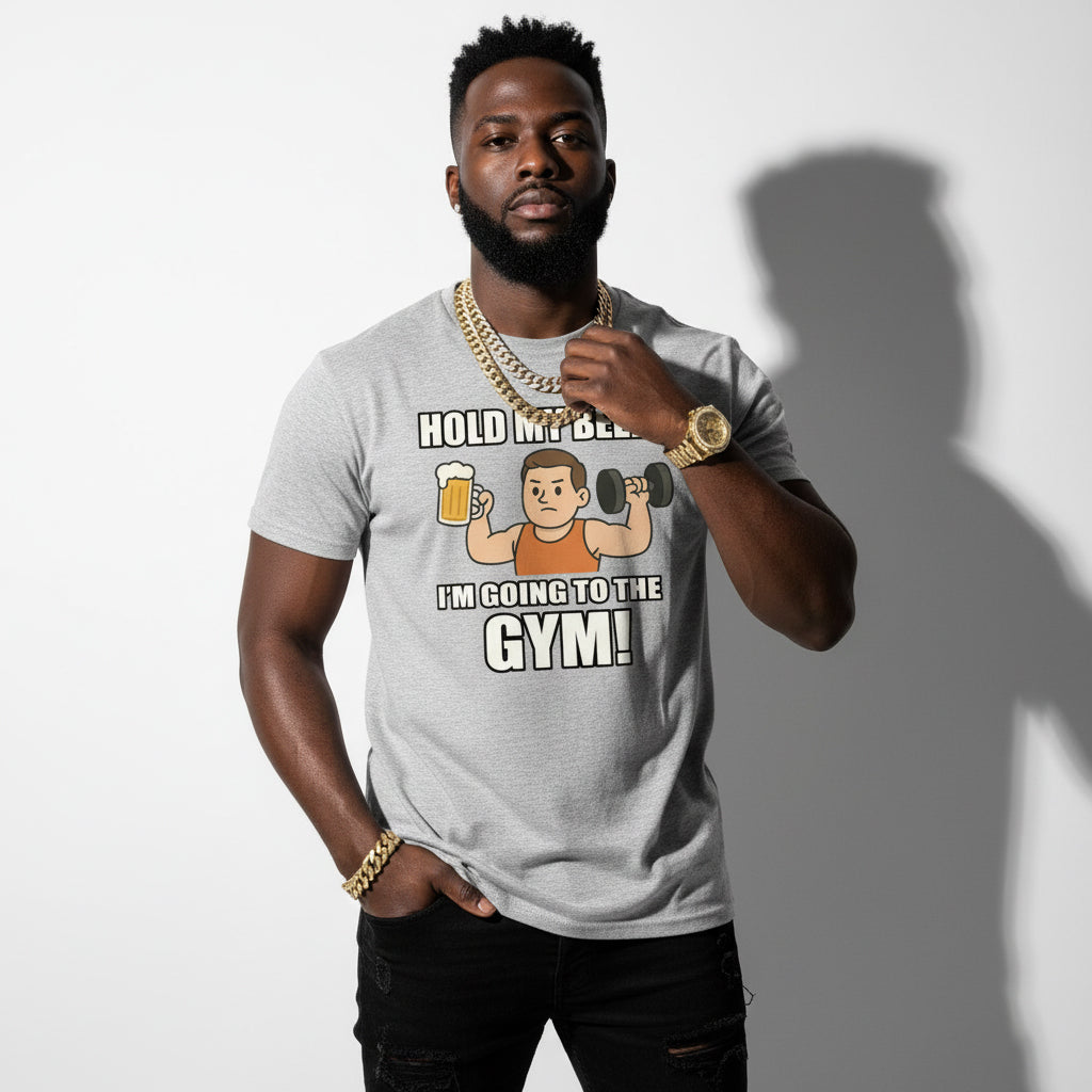 Hold My Beer I’m Going To The Gym Funny T-Shirt – Workout Humor, Unisex, Soft Cotton