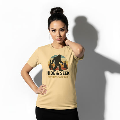Bigfoot Hide & Seek World Champion T-Shirt – Funny Cryptid Tee, Unisex, Soft Cotton