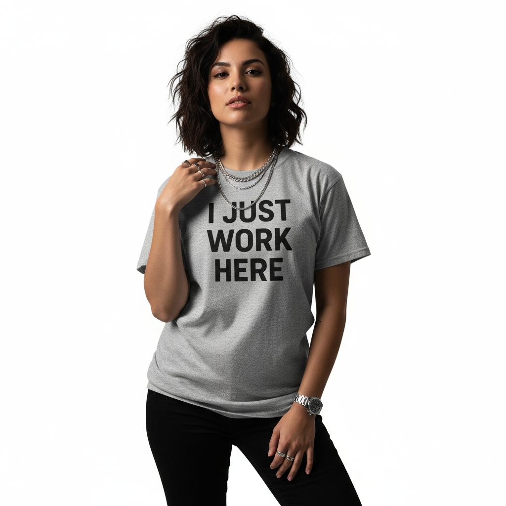 I Just Work Here Graphic Tee – Work Slogan, Unisex, Adult & Youth, Casual Wear