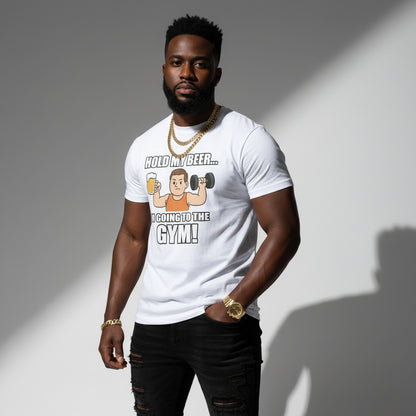 Hold My Beer I’m Going To The Gym Funny T-Shirt – Workout Humor, Unisex, Soft Cotton