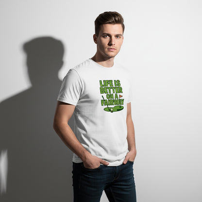 Life Is Better On A Fairway Golf T-Shirt – Unisex, Soft Cotton, Golfer Gift