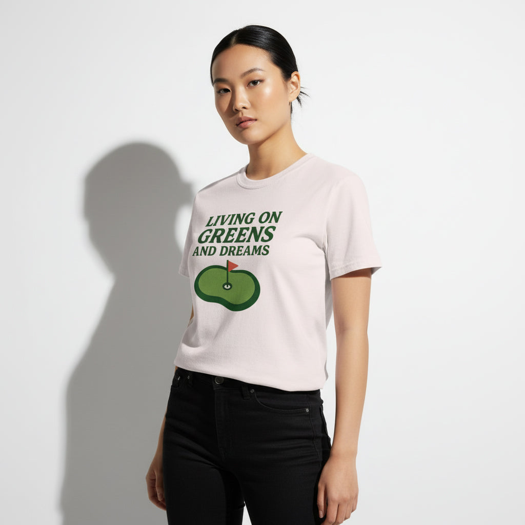 Living on Greens and Dreams Golf T-Shirt – Inspirational Sports Tee, Unisex