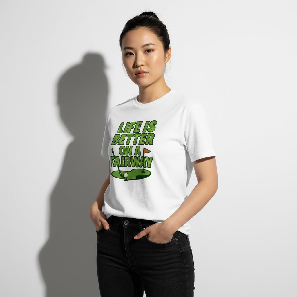 Life Is Better On A Fairway Golf T-Shirt – Unisex, Soft Cotton, Golfer Gift
