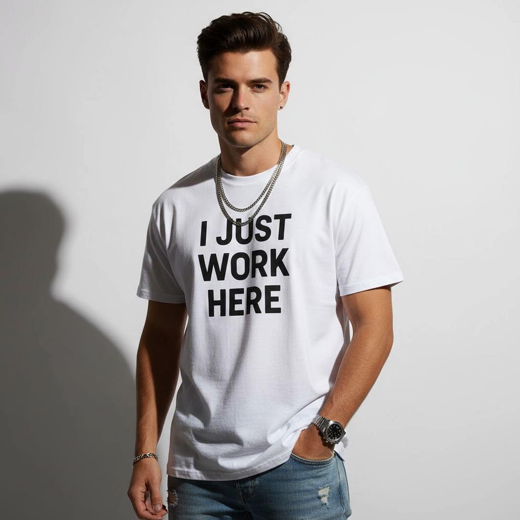 I Just Work Here Graphic Tee – Work Slogan, Unisex, Adult & Youth, Casual Wear