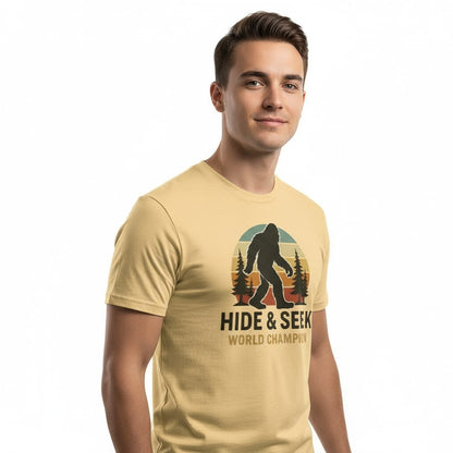 Bigfoot Hide & Seek World Champion T-Shirt – Funny Cryptid Tee, Unisex, Soft Cotton