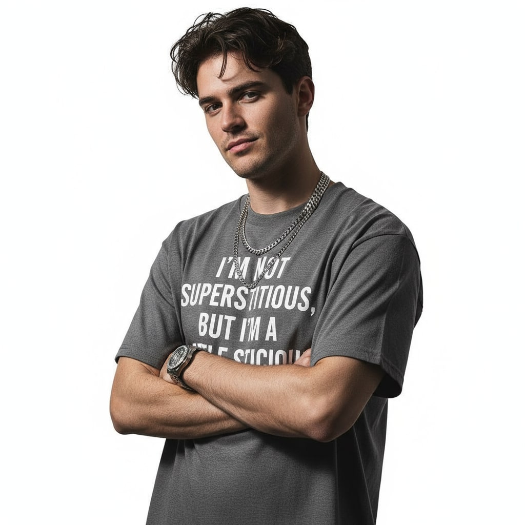 Funny Quote Graphic Tee – I’m Not Superstitious, But I’m A Little Stitious, Men’s & Women’s
