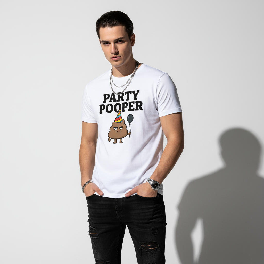 Party Pooper Graphic Tee – Silly Humor Shirt, Unisex, Gift for Friends