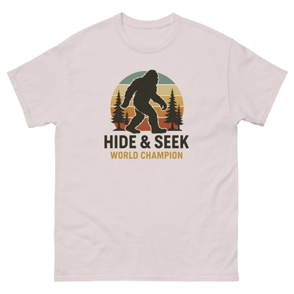 Bigfoot Hide & Seek World Champion T-Shirt – Funny Cryptid Tee, Unisex, Soft Cotton