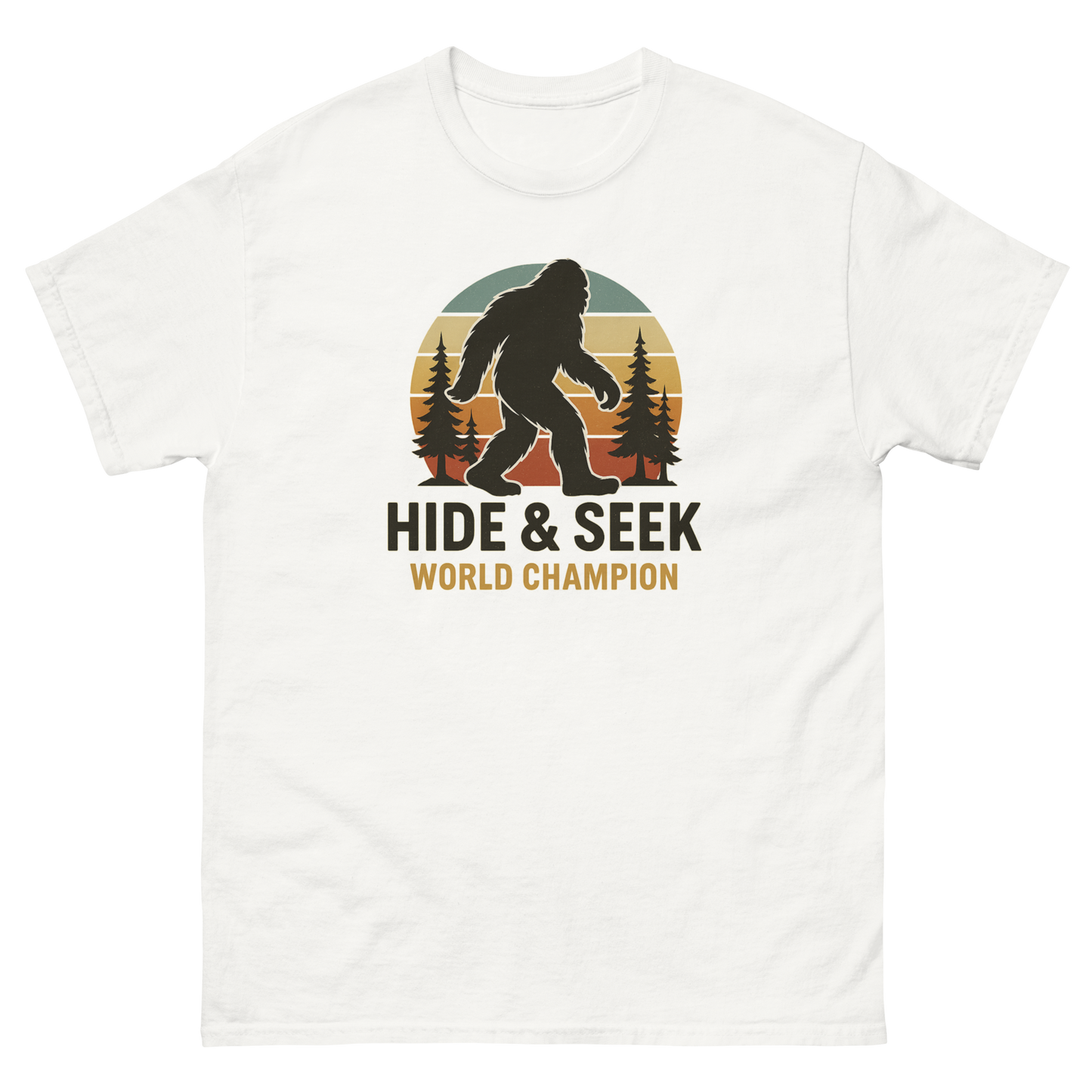 Bigfoot Hide & Seek World Champion T-Shirt – Funny Cryptid Tee, Unisex, Soft Cotton