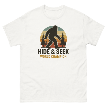 Bigfoot Hide & Seek World Champion T-Shirt – Funny Cryptid Tee, Unisex, Soft Cotton